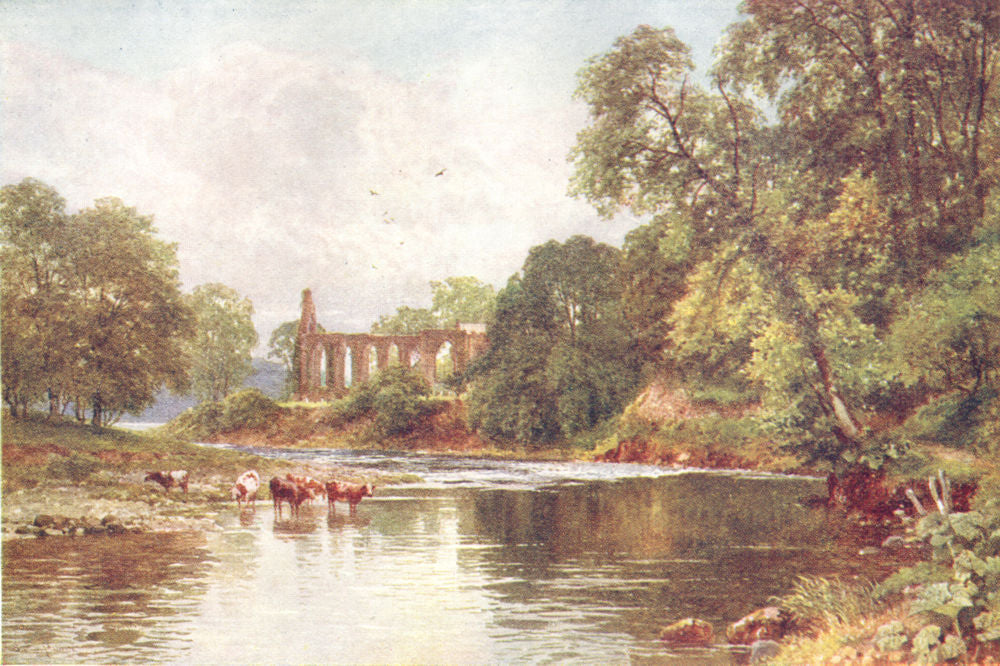 YORKSHIRE DALES. The Wharfe, Bolton Abbey 1908 old antique print picture